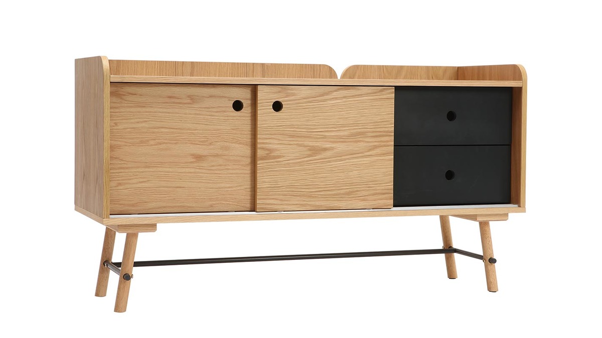 Sideboard skandi-japanischer Stil Eiche und mattgrau 2 Schubladen JAPANSK