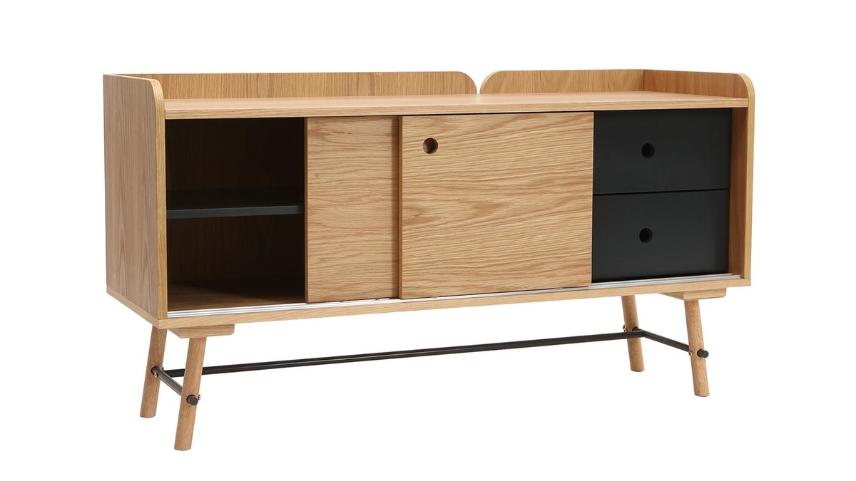 Sideboard skandi-japanischer Stil Eiche und mattgrau 2 Schubladen JAPANSK