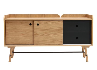 Sideboard skandi-japanischer Stil Eiche und mattgrau 2 Schubladen JAPANSK - Sideboard skandi-japanischer Stil Eiche und mattgrau 2 Schubladen JAPANSK