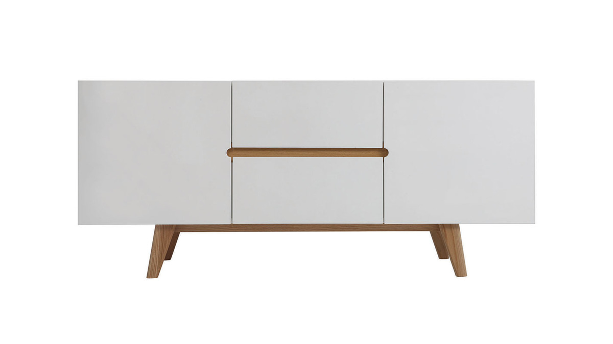 Sideboard Skandinavienstil Wei glnzend und Esche 160 cm MELKA