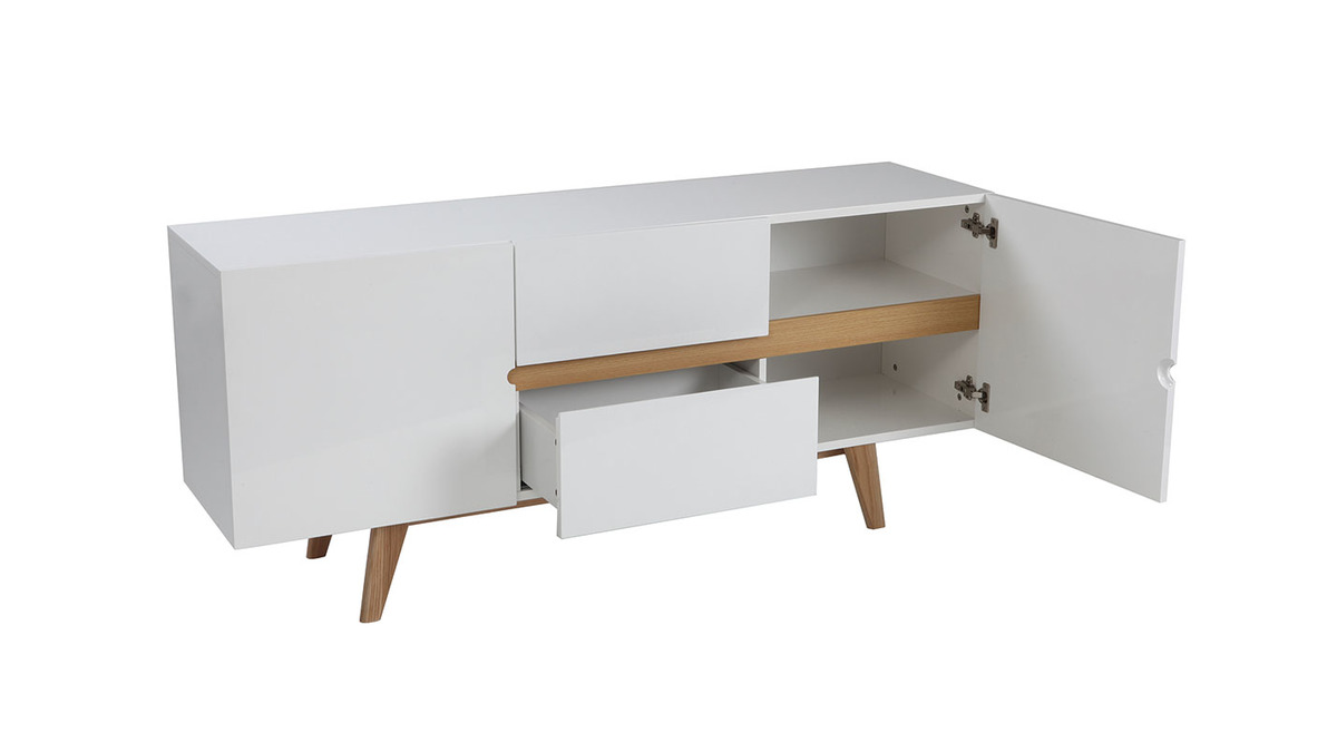 Sideboard Skandinavienstil Wei glnzend und Esche 160 cm MELKA