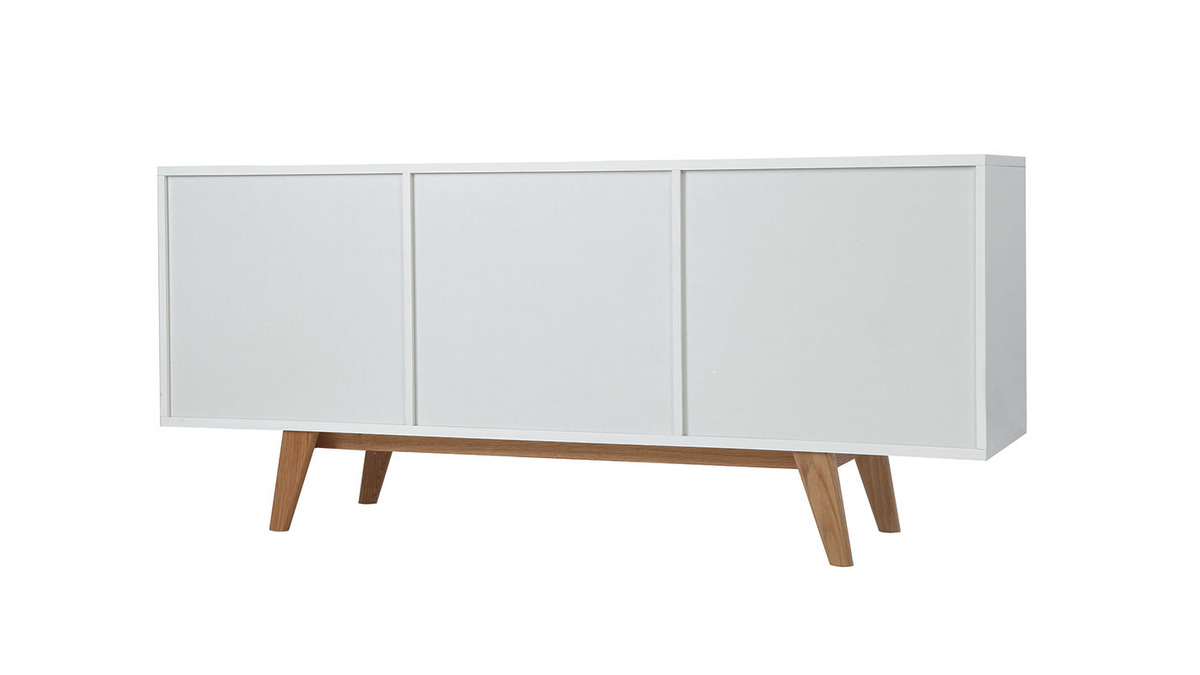 Sideboard Skandinavienstil Wei glnzend und Esche 160 cm MELKA