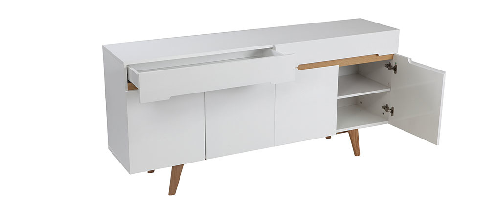 Sideboard Skandinavienstil Weiß glänzend und Esche 180 cm MELKA