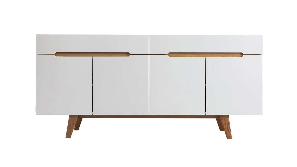 Sideboard Skandinavienstil Wei glnzend und Esche 180 cm MELKA