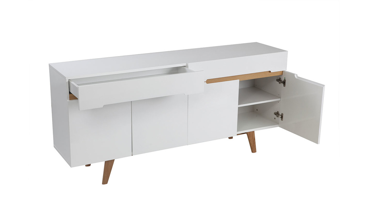 Sideboard Skandinavienstil Wei glnzend und Esche 180 cm MELKA