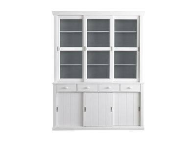Sideboard Vitrinenschrank Kiefer Weiß BODRI - Sideboard Vitrinenschrank Kiefer Weiß BODRI