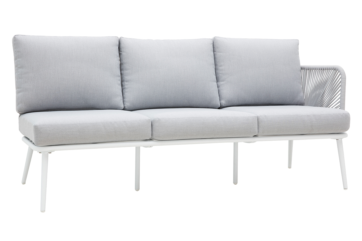 Sitzgarnitur HALONG aus wei�em Aluminium und Schnurstickerei und hellgrauem Stoff