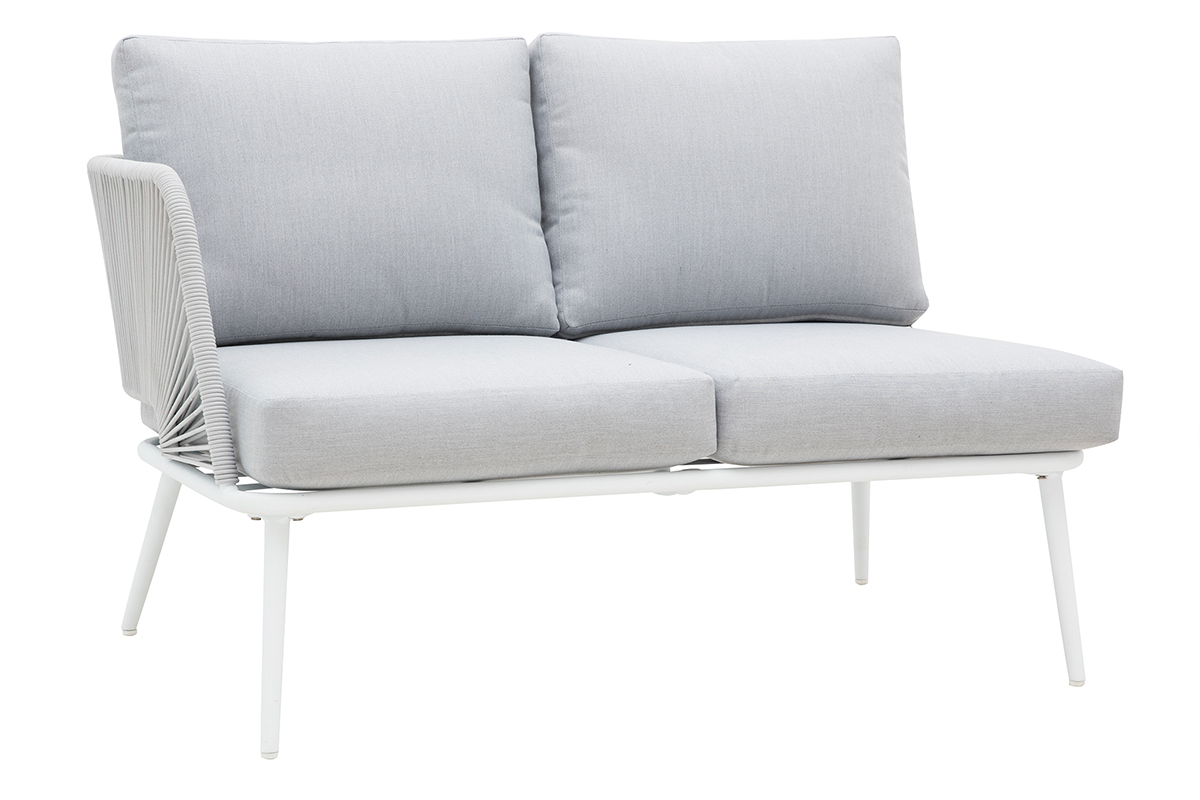 Sitzgarnitur HALONG aus wei�em Aluminium und Schnurstickerei und hellgrauem Stoff