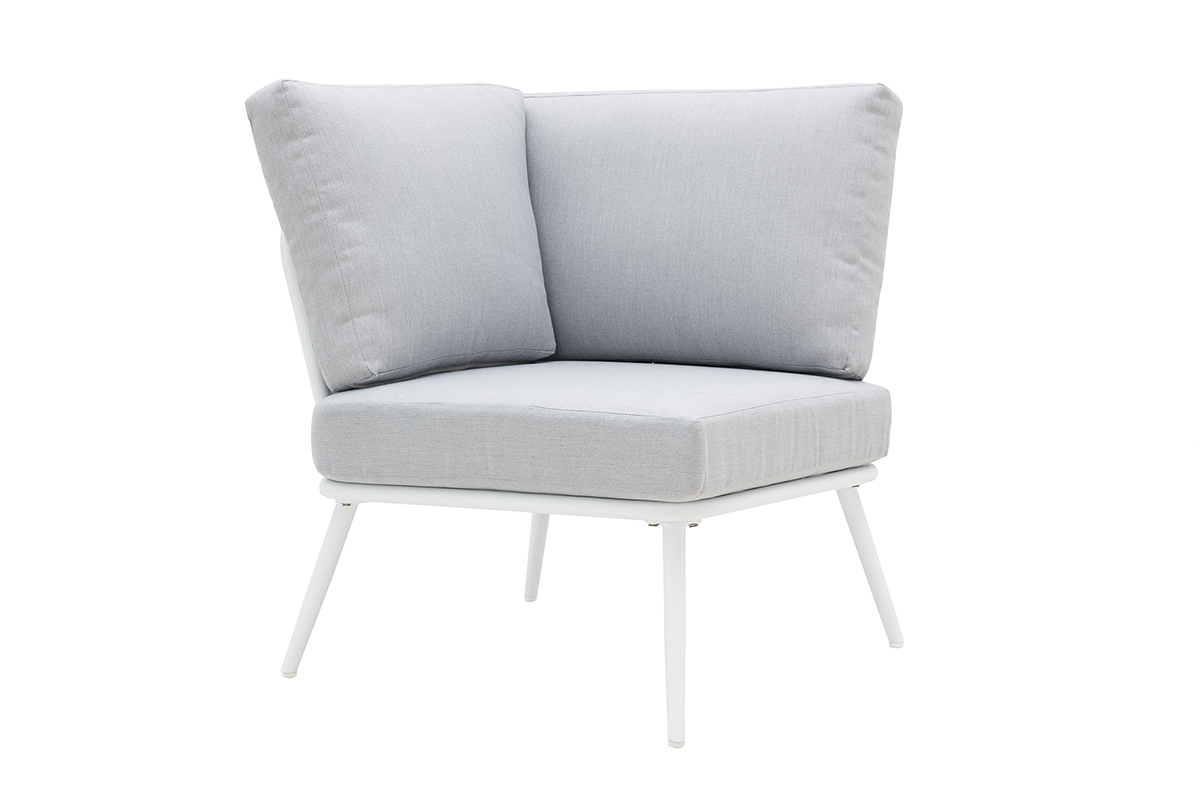 Sitzgarnitur HALONG aus wei�em Aluminium und Schnurstickerei und hellgrauem Stoff