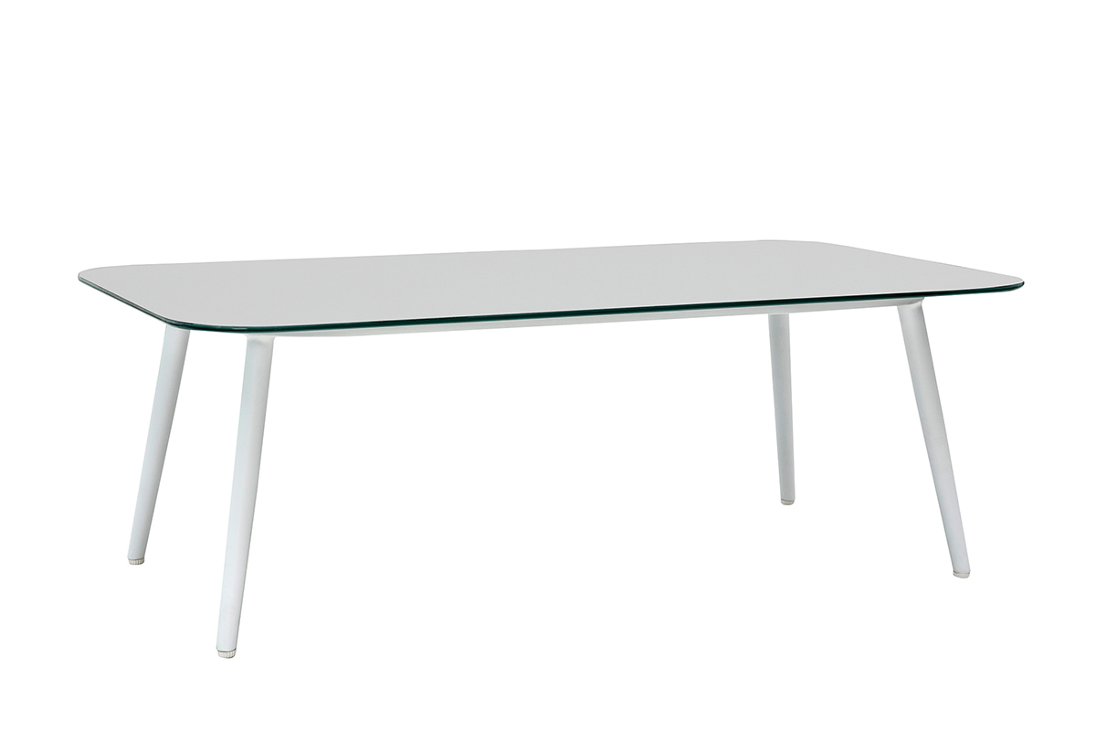 Sitzgarnitur HALONG aus wei�em Aluminium und Schnurstickerei und hellgrauem Stoff