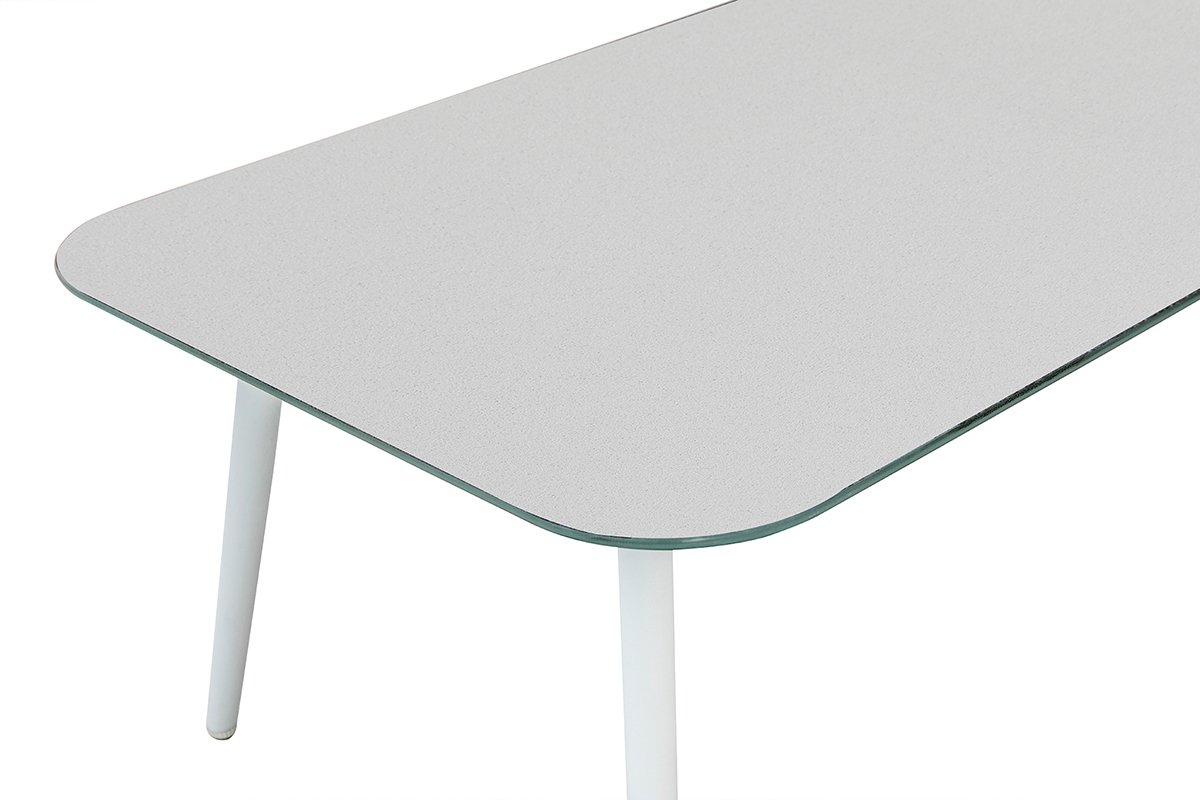 Sitzgarnitur HALONG aus wei�em Aluminium und Schnurstickerei und hellgrauem Stoff