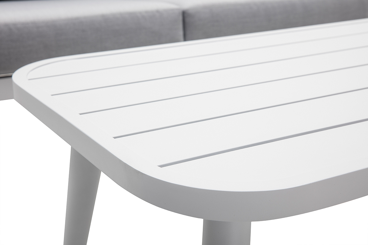 Sitzgarnitur LIMA aus wei�em Aluminium und Schnurstickerei und hellgrauem Stoff