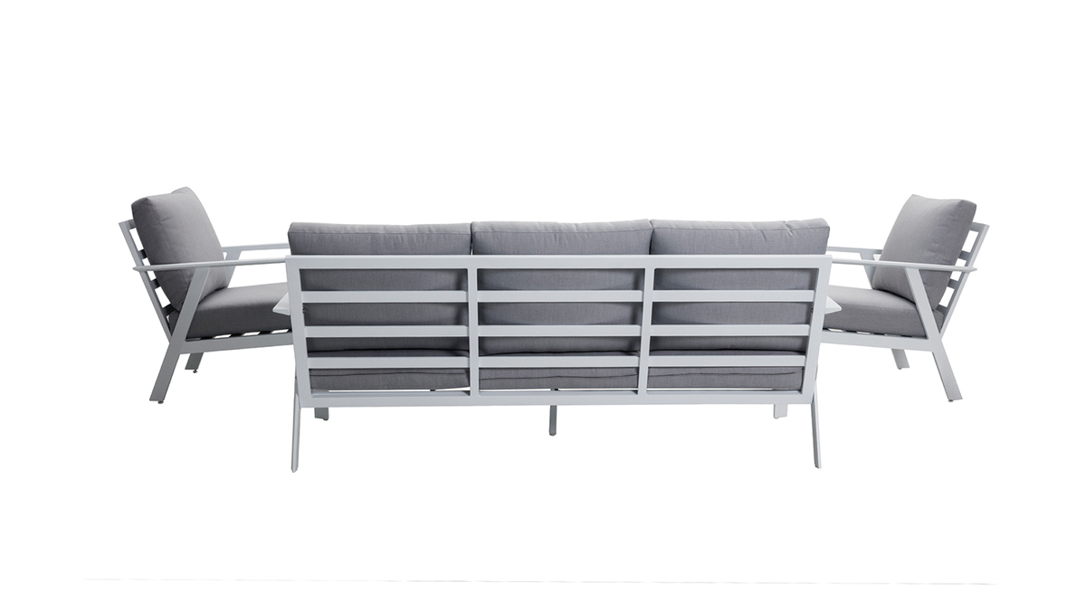 Sitzgarnitur mit 7 Pltzen mit Esstisch aus Aluminium und grauem Stoff CALYPSO