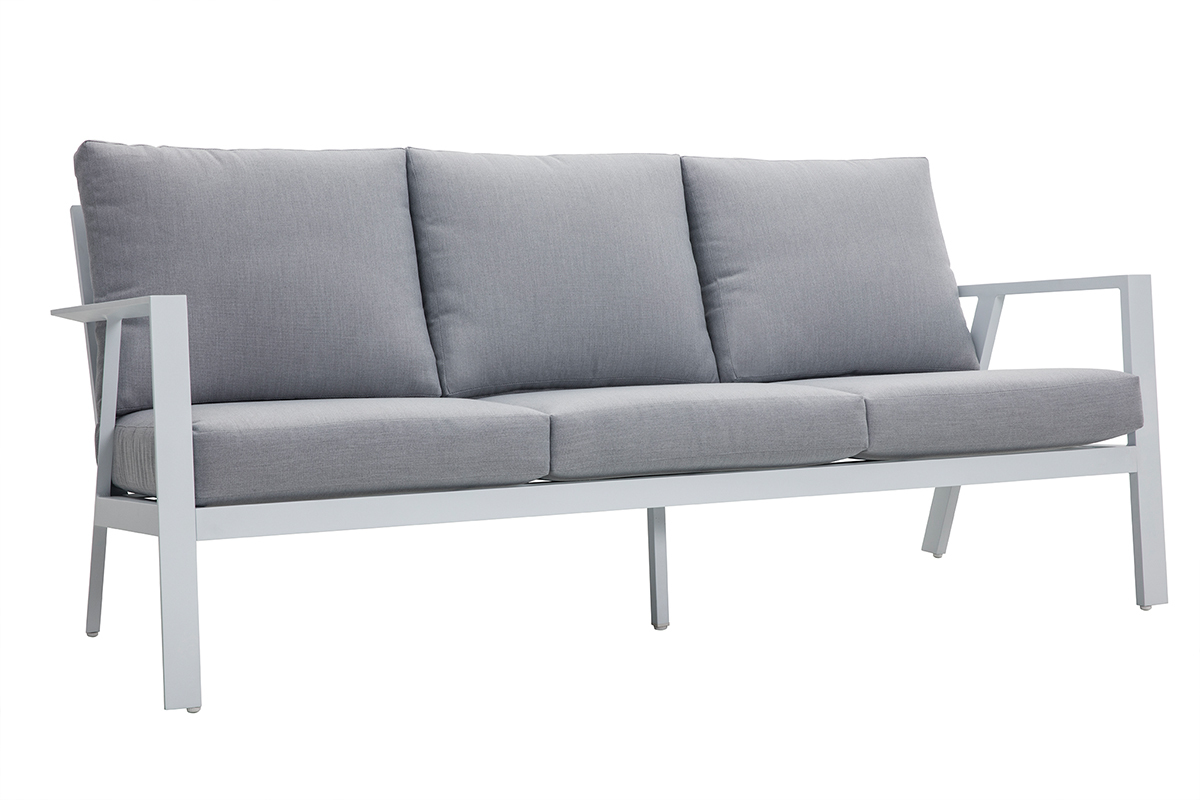 Sitzgarnitur mit 7 Pl�tzen mit Esstisch aus Aluminium und grauem Stoff CALYPSO