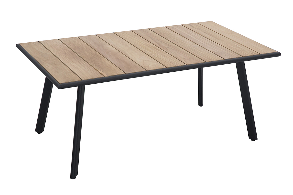 Sitzgarnitur USHUAIA aus schwarzem Aluminium, Schnurstickerei und hellgrauer Stoff