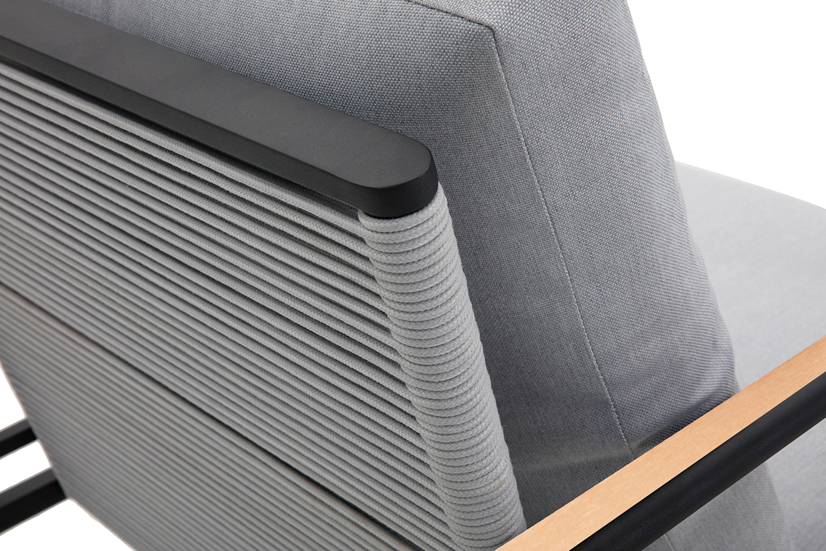 Sitzgarnitur USHUAIA aus schwarzem Aluminium, Schnurstickerei und hellgrauer Stoff