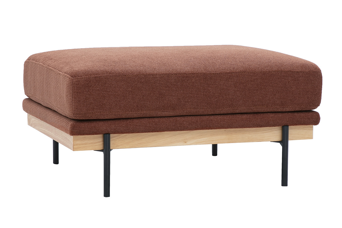 Hocker als Fu�st�tze aus Chenille-Stoff in gebrannter Erde und schwarzem Metall, 3/4-Ansicht