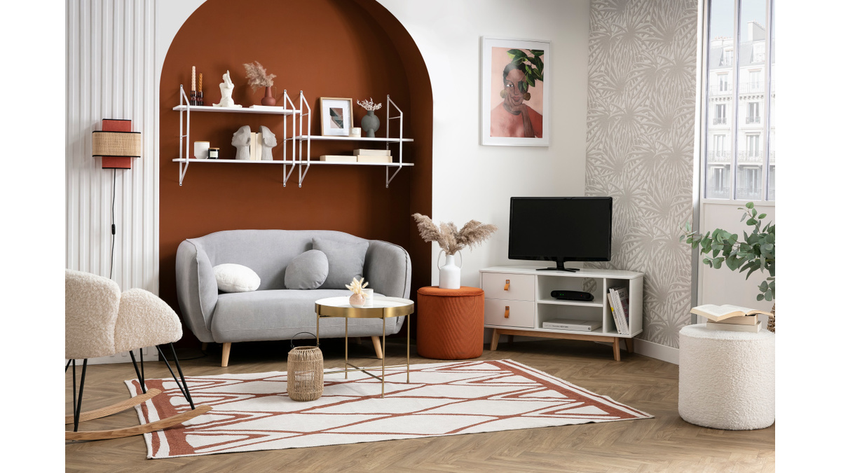 Skandinavisch inspiriertes Sofa aus senfgelbem Stoff mit Samt-Effekt Zwei-Sitzer FOLK