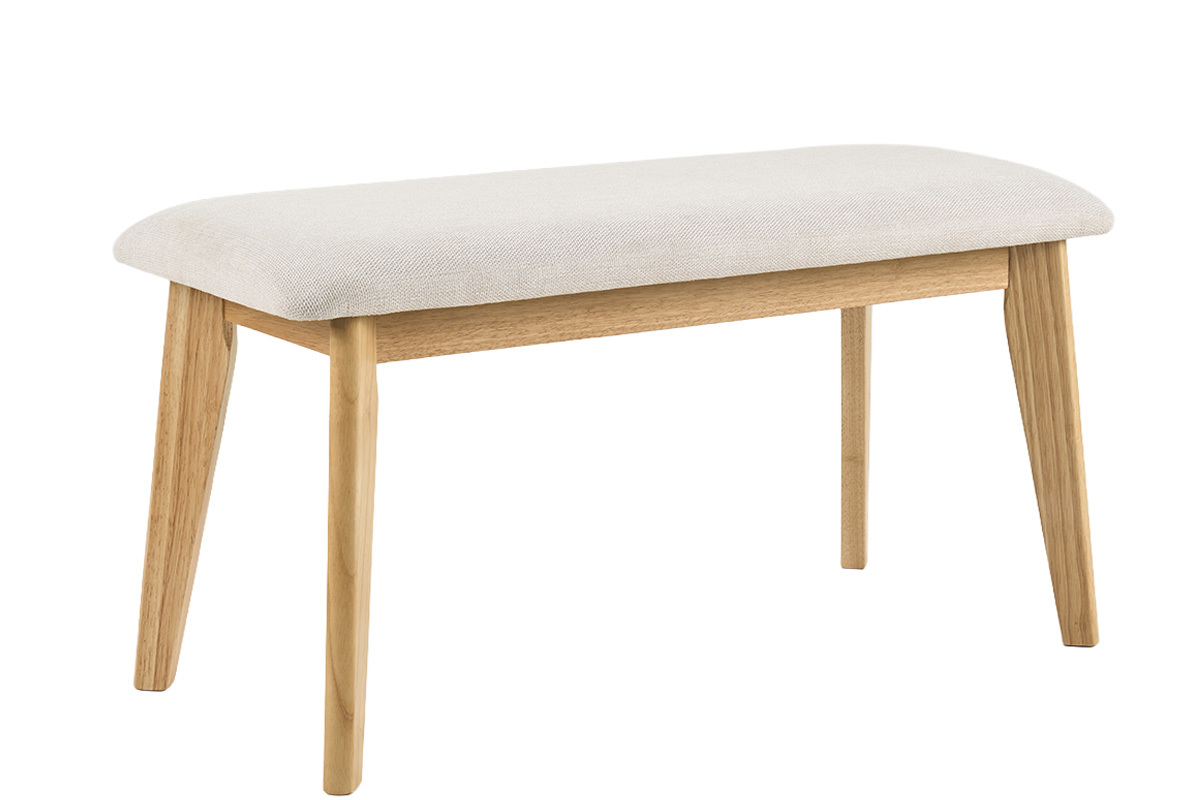 Skandinavische Bank in beige Samt-Textur-Stoff und hellem Holz L92 cm ELION