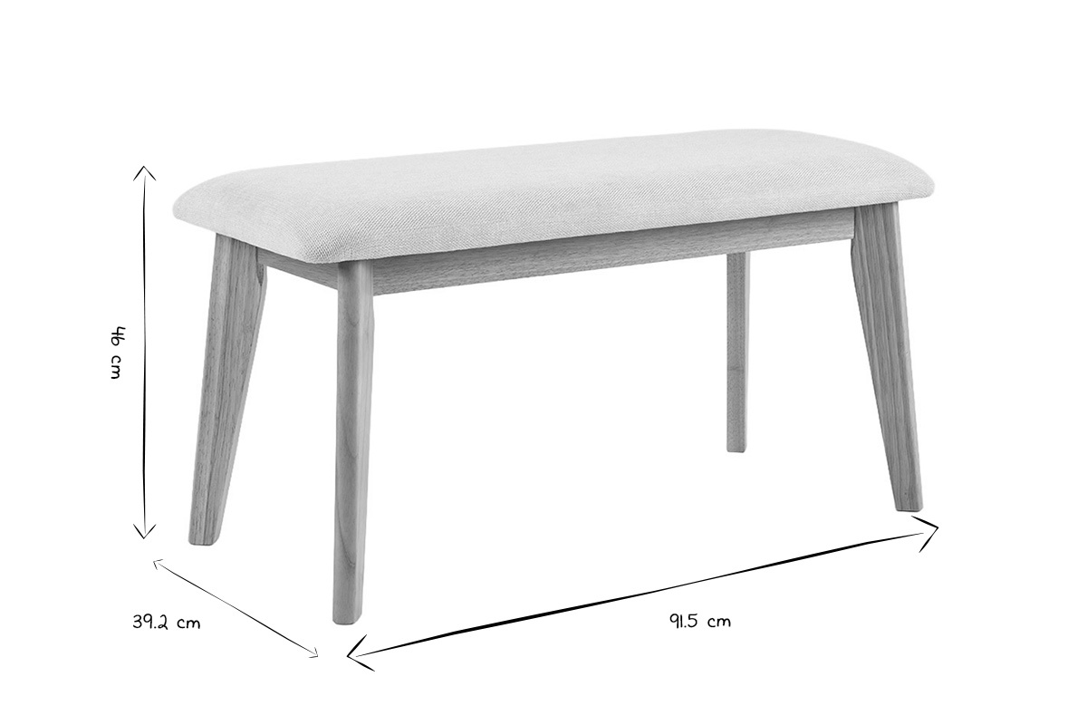 Abmessungen der skandinavischen Bank in Schwarz und Wei� L91,5 x B39,2 x H46 cm