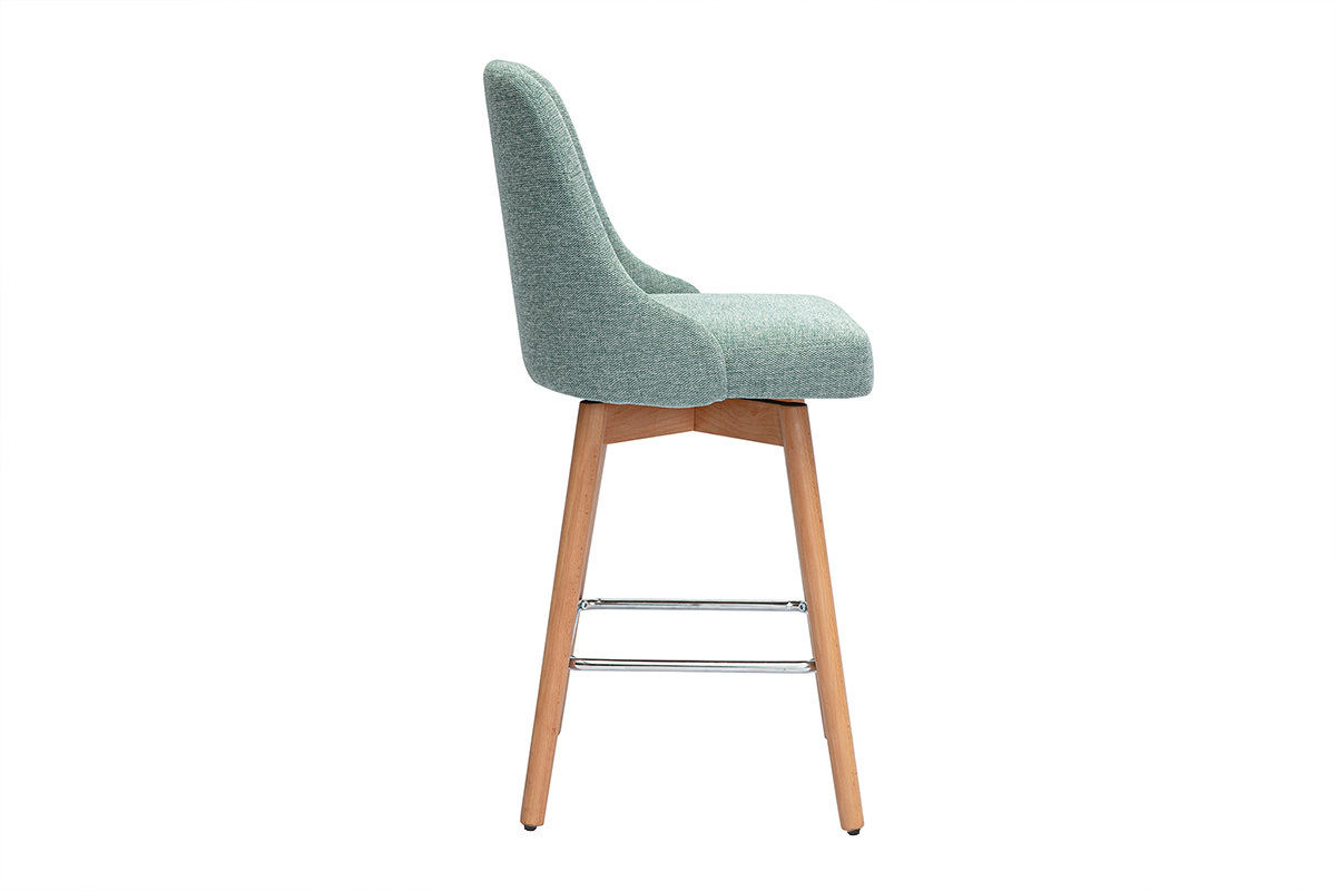 Skandinavische Barhocker 360 drehbar aus Samt-Effekt texturiertem grnem Celadon-Stoff und massivem Buchenholz H65 cm (2er-Set) HASTA