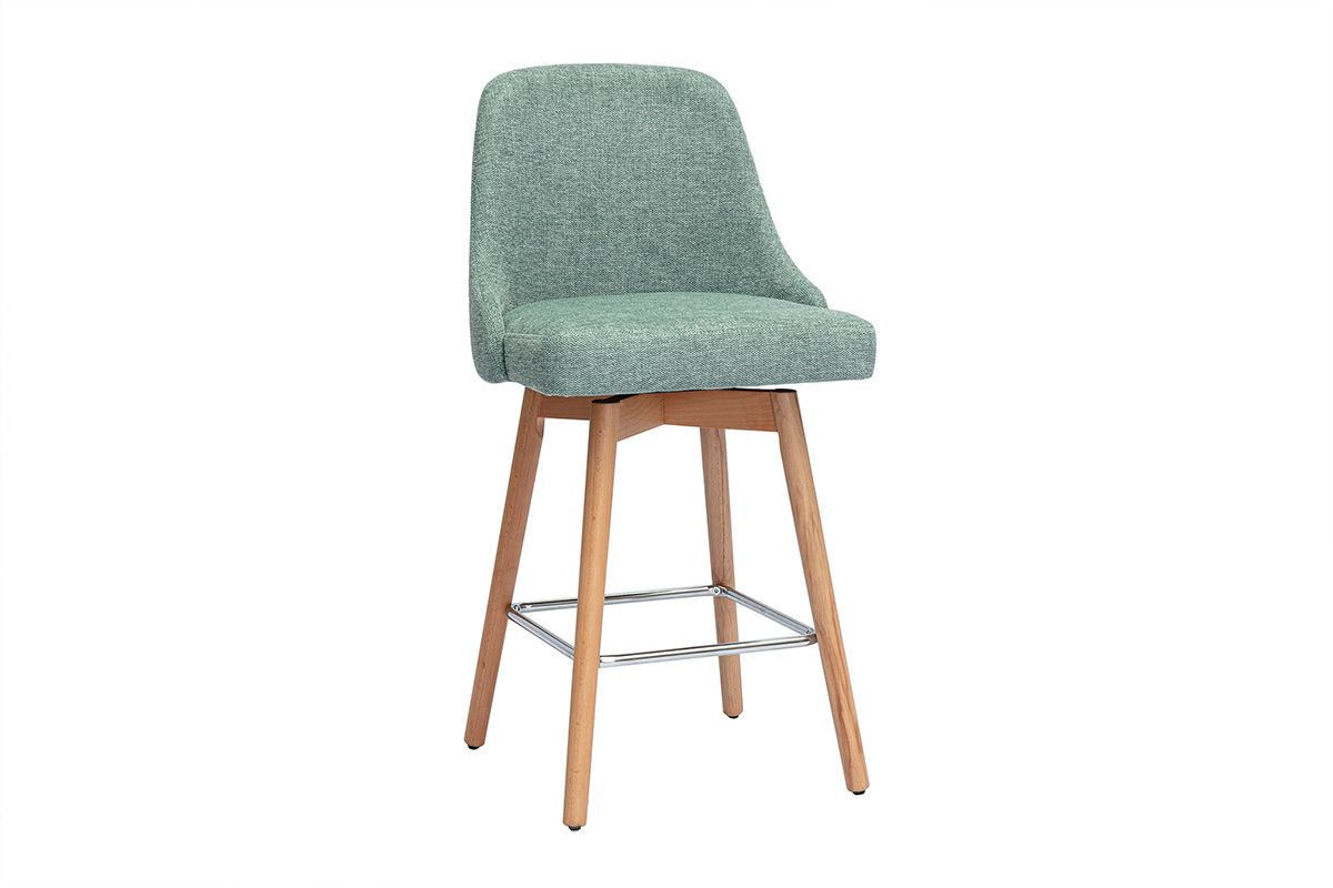 Skandinavische Barhocker 360 drehbar aus Samt-Effekt texturiertem grnem Celadon-Stoff und massivem Buchenholz H65 cm (2er-Set) HASTA