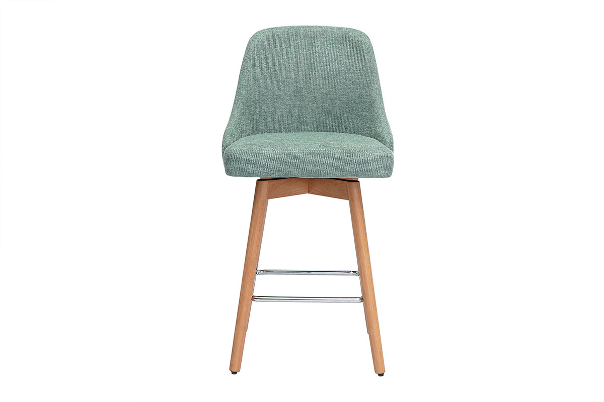 Skandinavische Barhocker 360 drehbar aus Samt-Effekt texturiertem grnem Celadon-Stoff und massivem Buchenholz H65 cm (2er-Set) HASTA