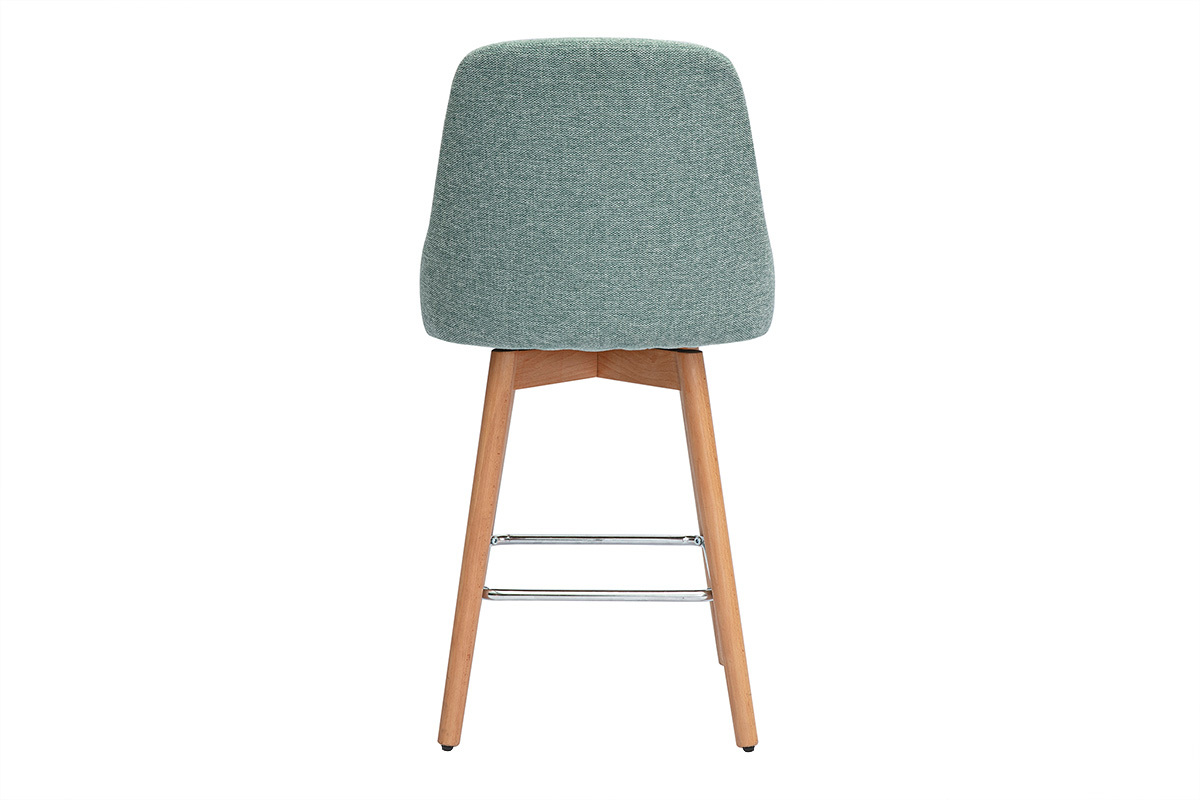 Skandinavischer Hocker in Celadongr�n, R�ckansicht, Holzgestell, Metallfu�st�tze.