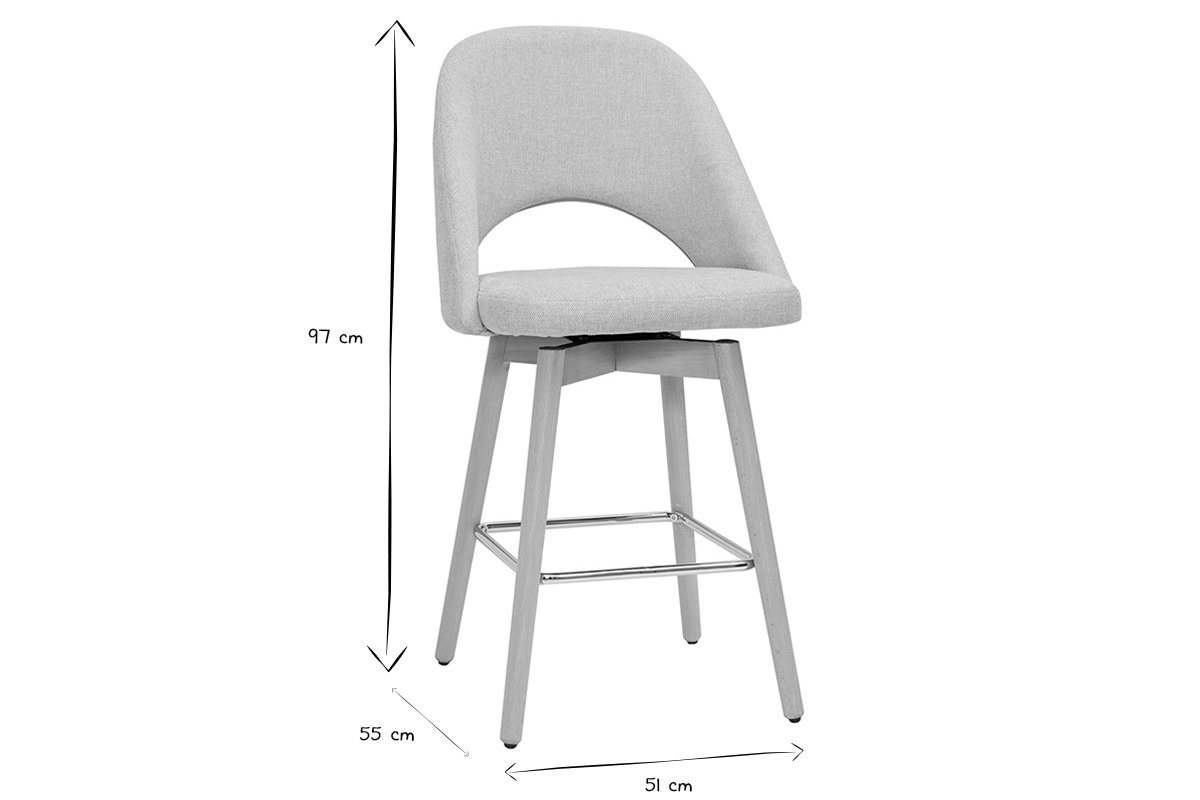 Skandinavische Barhocker aus beigem Stoff mit Samteffekt und massivem Hevea H65 cm (2er-Set) COSETTE