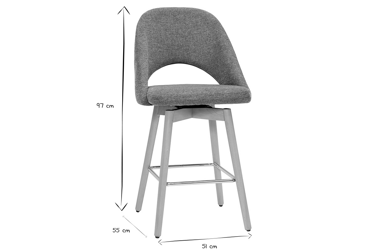 Skandinavische Barhocker aus grauem Stoff mit Samteffekt und massivem Hevea H65 cm (2er-Set) COSETTE