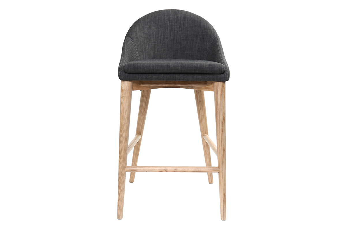 Skandinavische Barhocker aus grauem Stoff und massiver Esche H66 cm (2er-Pack) DALIA