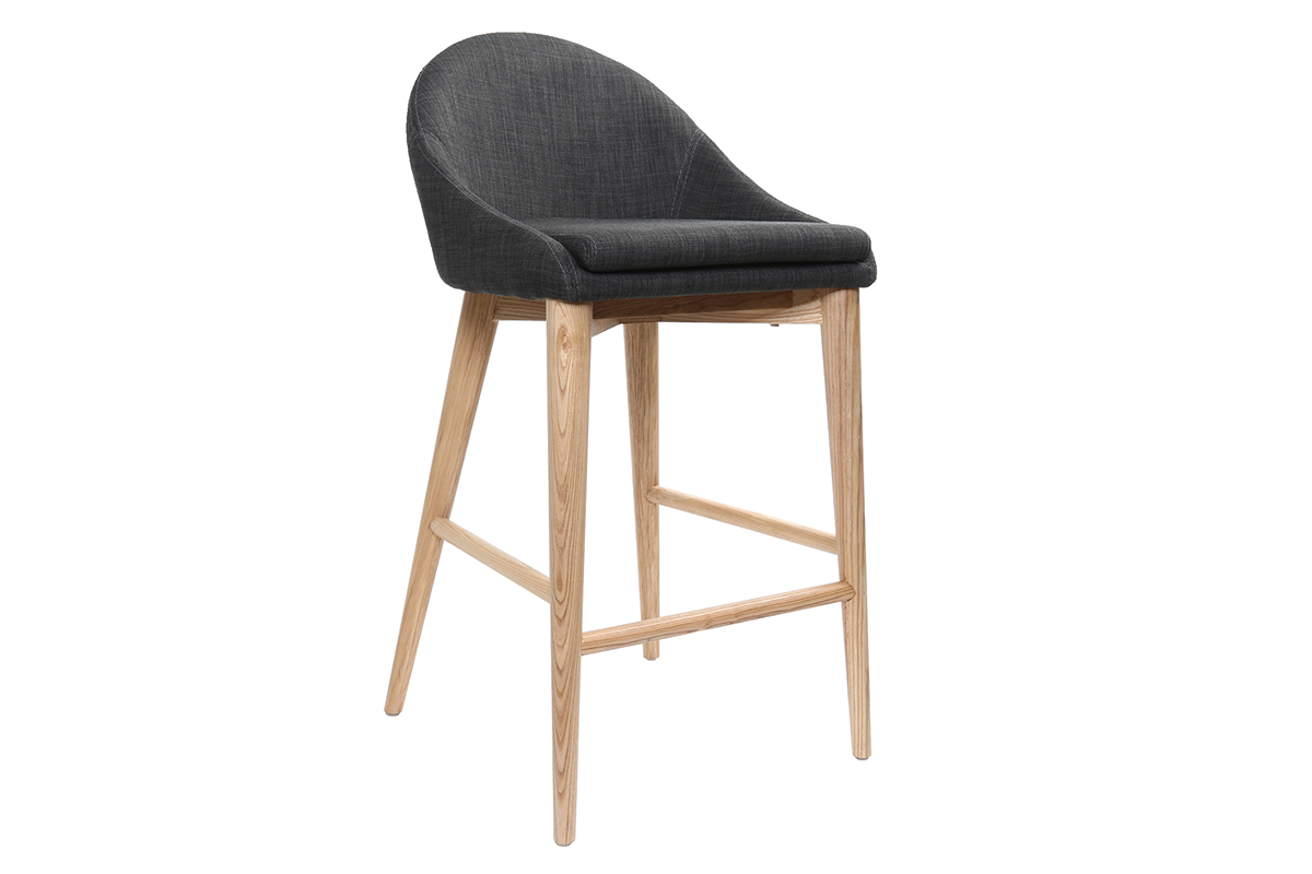 Skandinavische Barhocker aus grauem Stoff und massiver Esche H66 cm (2er-Pack) DALIA