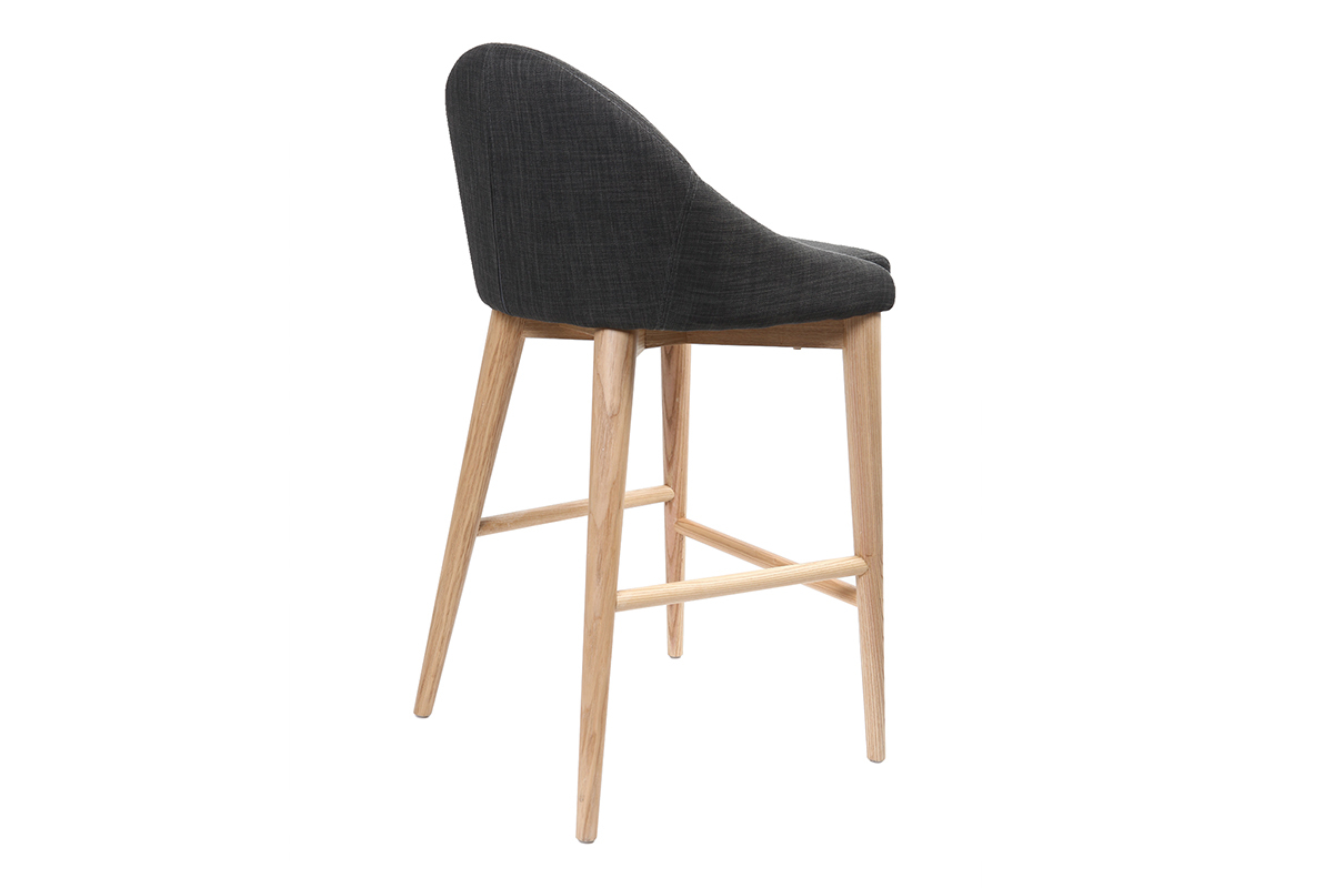 Skandinavische Barhocker aus grauem Stoff und massiver Esche H66 cm (2er-Pack) DALIA