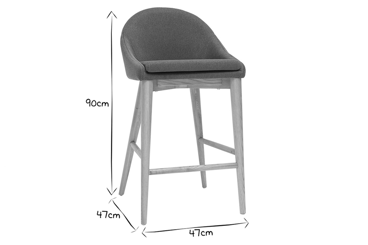 Skandinavische Barhocker aus grauem Stoff und massiver Esche H66 cm (2er-Pack) DALIA