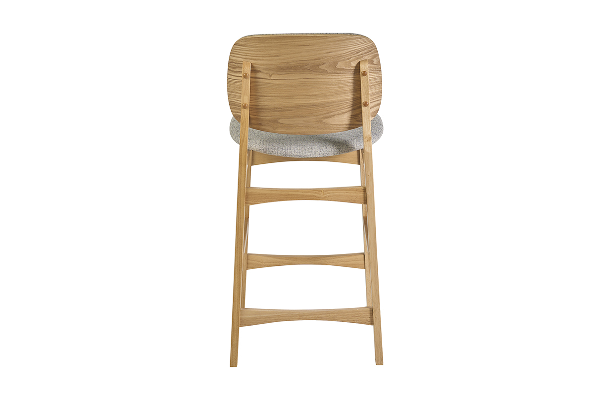 Skandinavischer Hocker aus hellem Eschenholz und grauem Stoff, R�ckansicht, H66 cm
