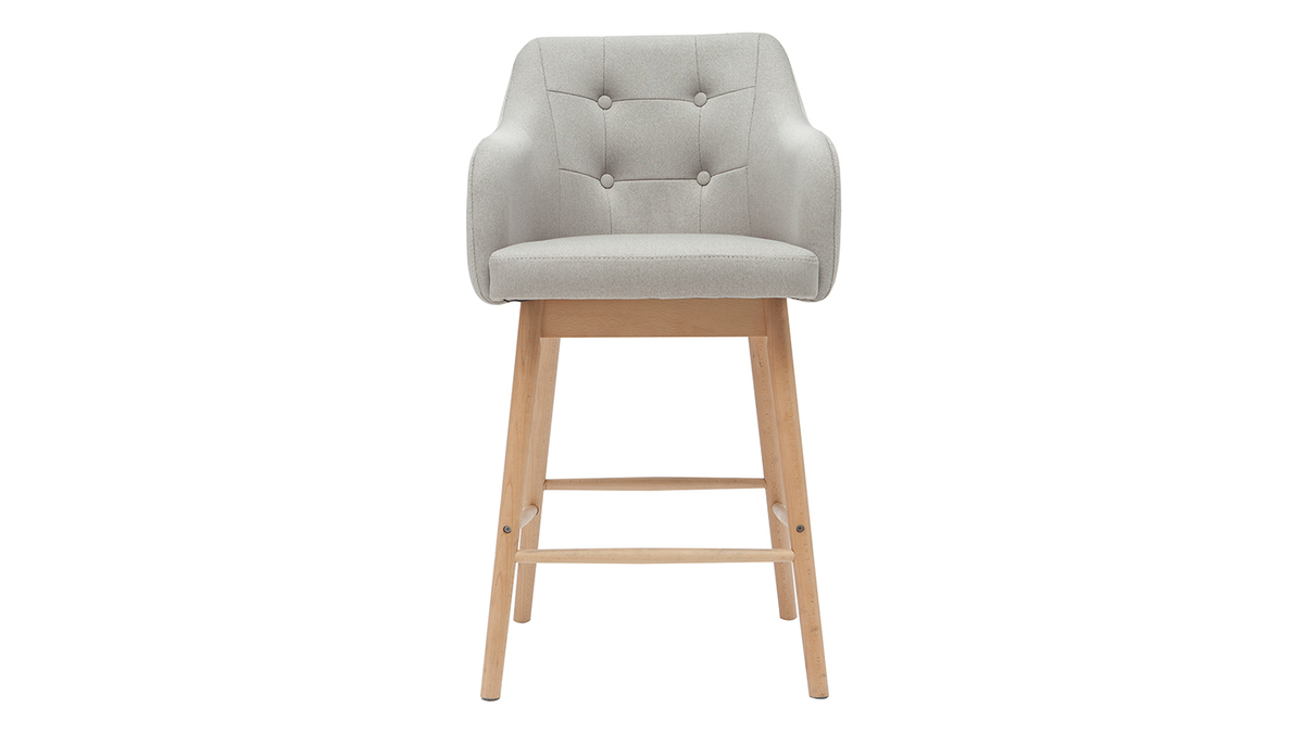 Skandinavische Barhocker aus hellgrauem Stoff und Holz H65 cm (2er-Satz) BALTIK