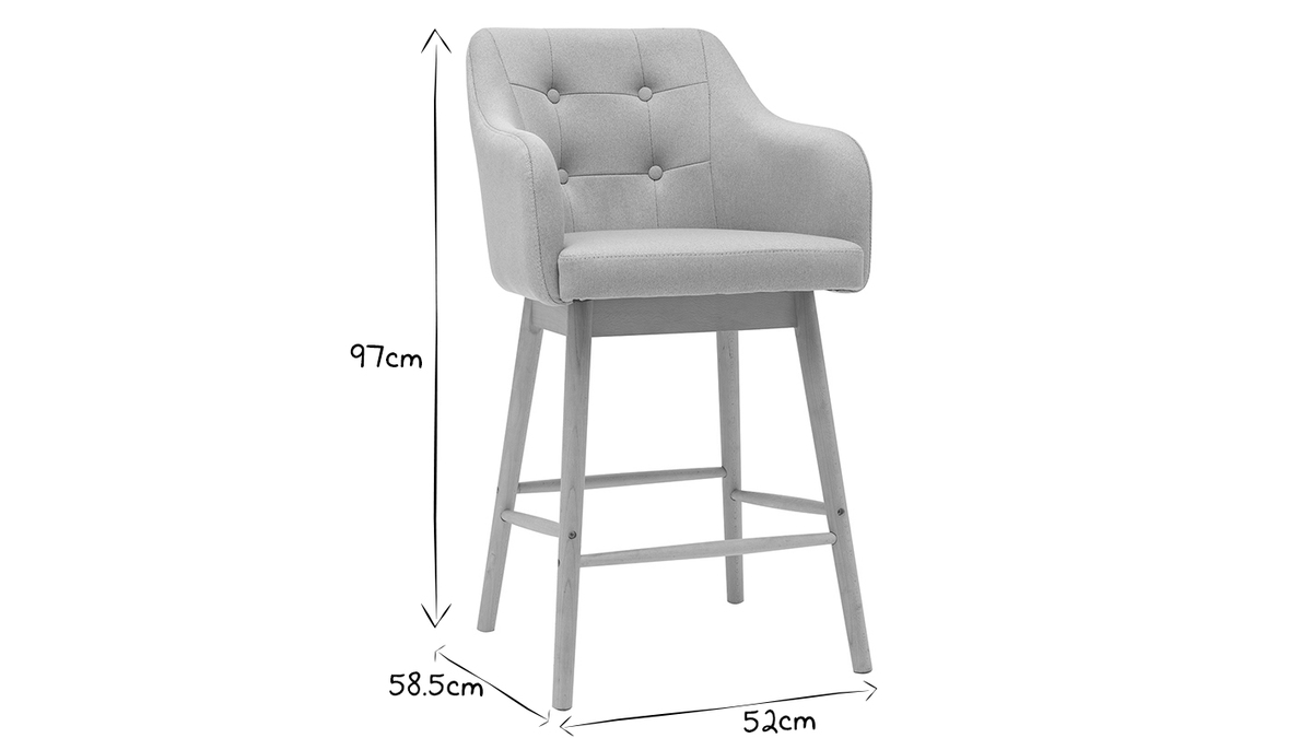 Skandinavische Barhocker aus hellgrauem Stoff und Holz H65 cm (2er-Satz) BALTIK