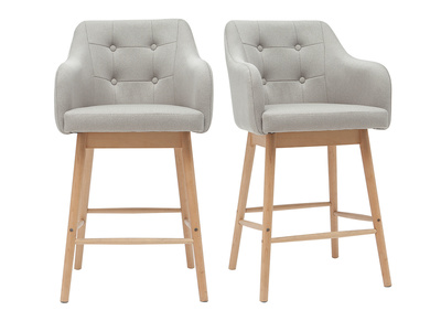 Skandinavische Barhocker aus hellgrauem Stoff und Holz H65 cm (2er-Satz) BALTIK