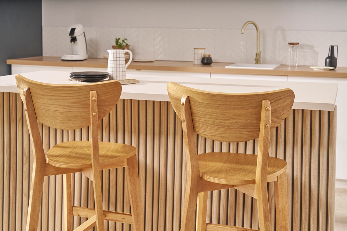 Skandinavische Barhocker LEENA Eiche (2er-Set)