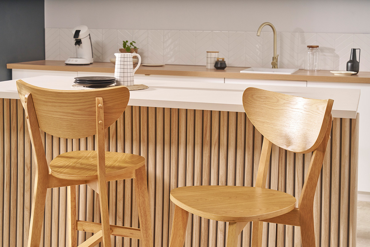 Skandinavische Barhocker LEENA Eiche (2er-Set)