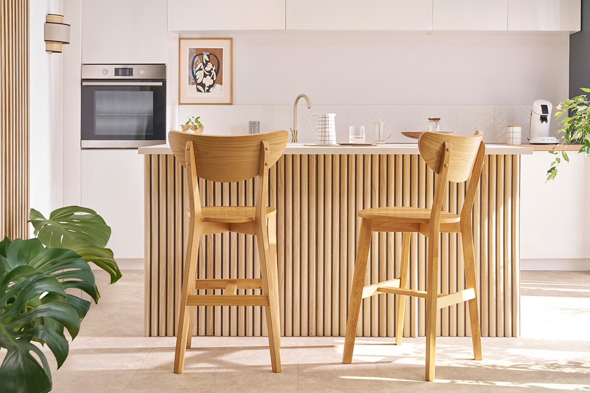 Skandinavische Barhocker LEENA Eiche (2er-Set)