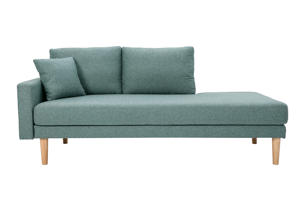 Skandinavische Chaiselongue aus graugrnem Stoff und hellem Massivholz B190 cm BERTILLE