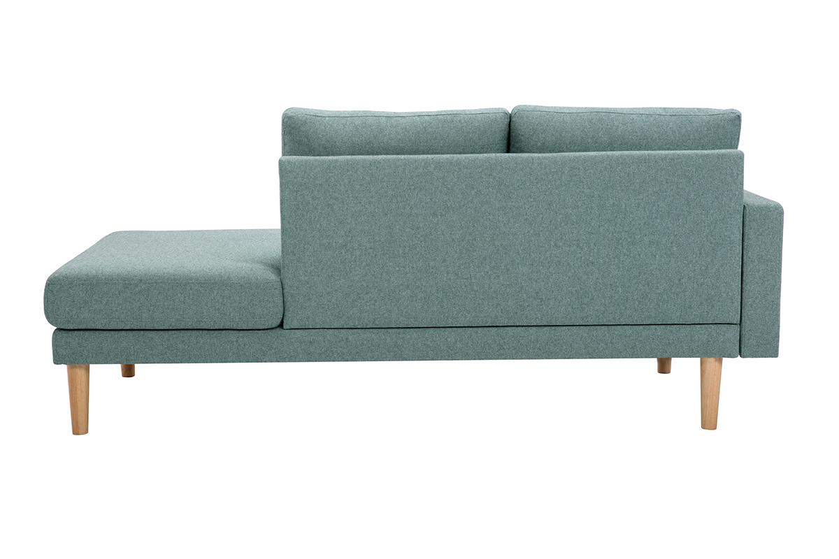 Skandinavische Chaiselongue aus graugrnem Stoff und hellem Massivholz B190 cm BERTILLE