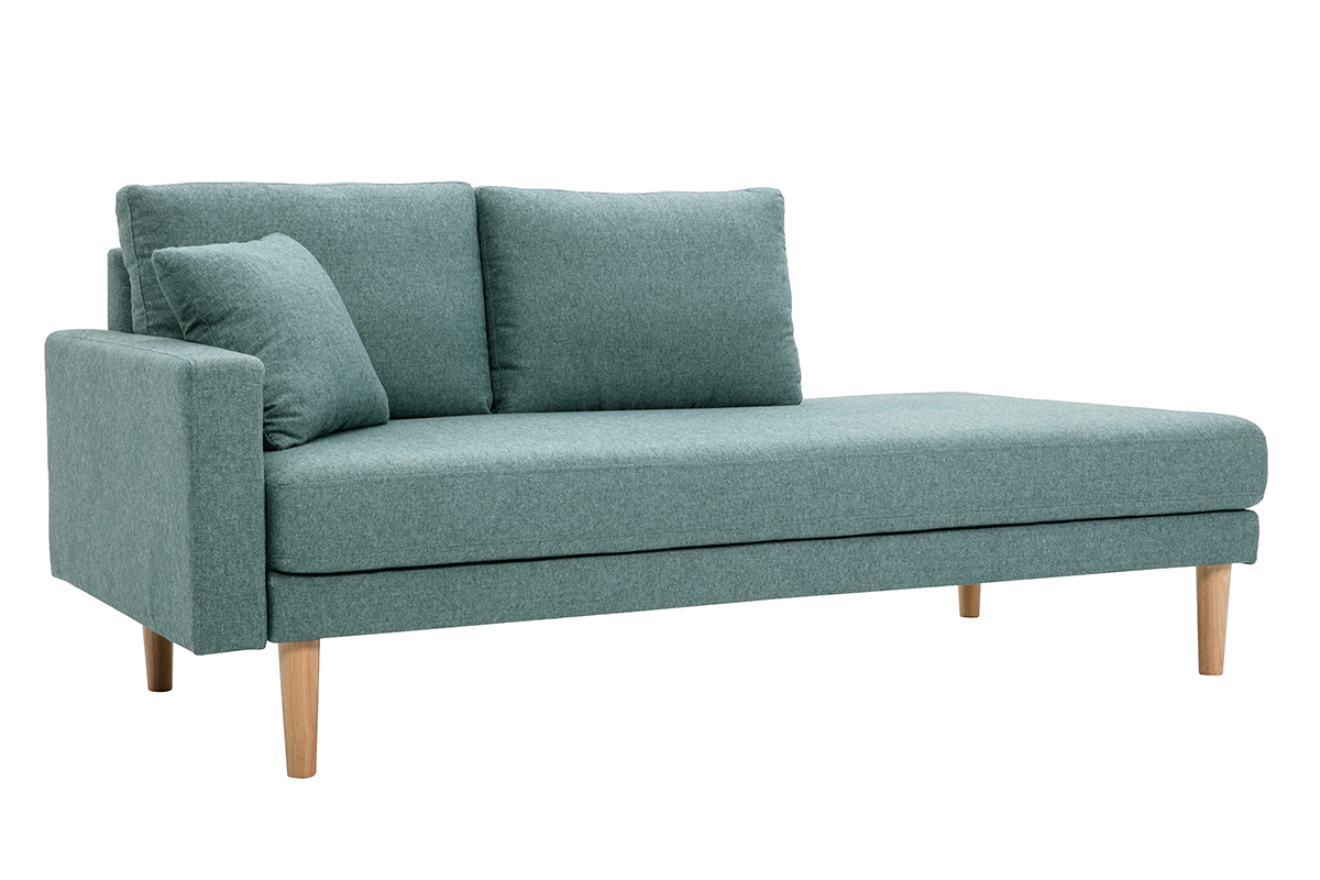 Skandinavische Chaiselongue aus graugrnem Stoff und hellem Massivholz B190 cm BERTILLE