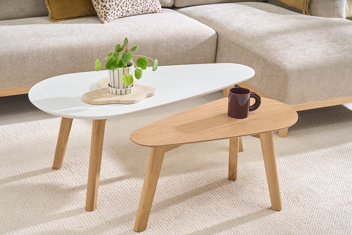 Skandinavische Eiche und wei�e Couchtische (2er-Set) ARTIK