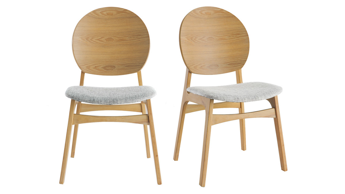 Skandinavische helle Holzstühle mit hellblauem Stoff (2er-Set) ELTON
