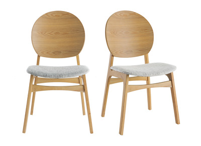 Skandinavische helle Holzstühle mit hellblauem Stoff (2er-Set) ELTON