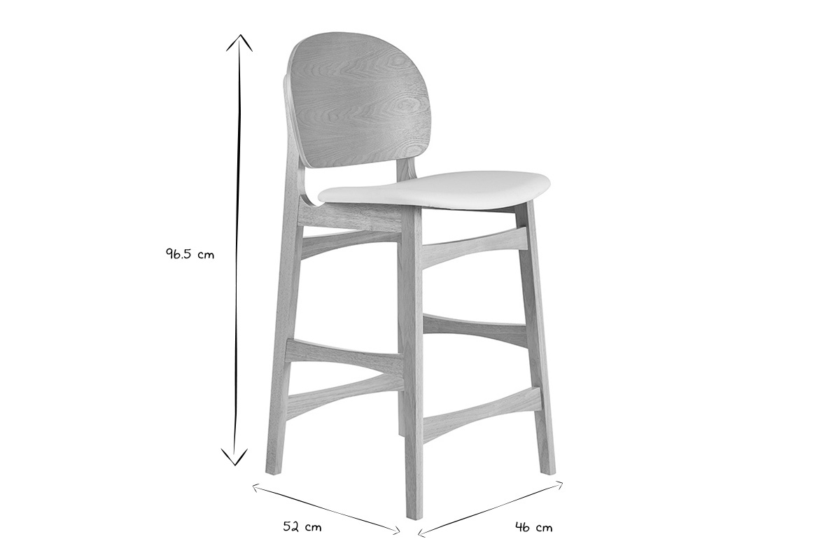 Skandinavischer Hocker aus hellem Holz mit den Ma�en: 96,5 cm hoch, 52 cm breit und 46 cm tief, in Schwarz und Wei�.