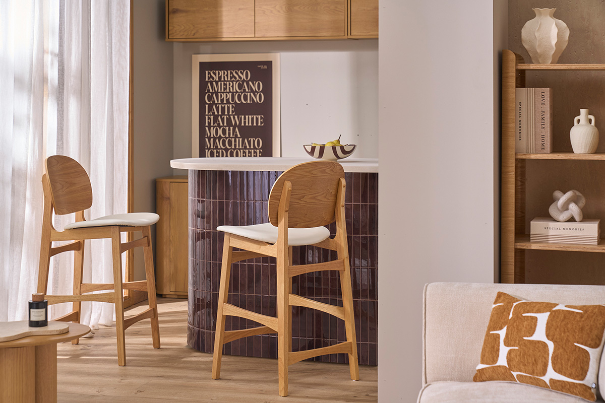 Skandinavische Hocker aus hellem Eschenholz und Wei� (2er-Set) ELTON