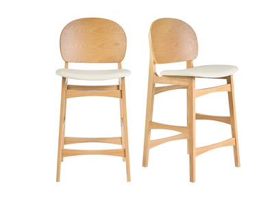 Skandinavische Hocker aus hellem Eschenholz und Wei&szlig; (2er-Set) ELTON